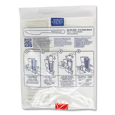 Cutlery Dispenser Refills, Knife, Plastic, Light Beige, 100/