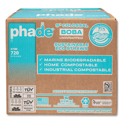 Marine Biodegradable Straws, Boba Straws, 9", Ocean Blue, 72