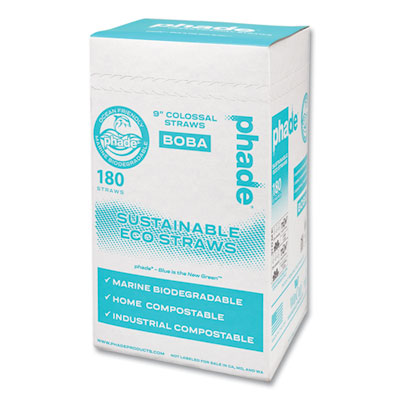 Marine Biodegradable Straws, Boba Straws, 9", Ocean Blue, 72
