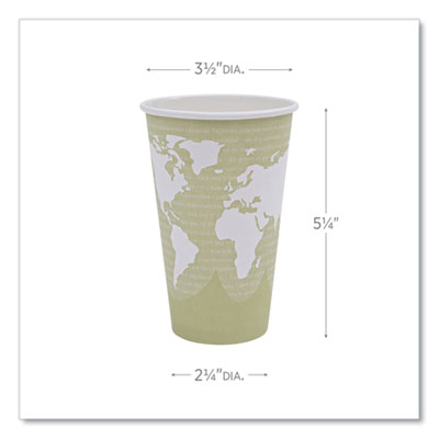 World Art Renewable and Compostable Hot Cups, 16 oz, Paper,