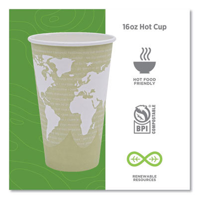World Art Renewable and Compostable Hot Cups, 16 oz, Paper,