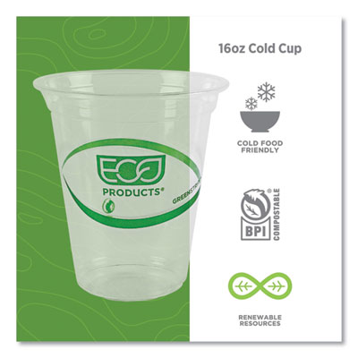 GreenStripe Renewable and Compostable Cold Cups, 16 oz, Plas