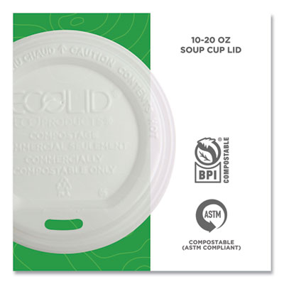 EcoLid Renewable/Compostable Hot Cup Lids, Fits 10 oz to 20