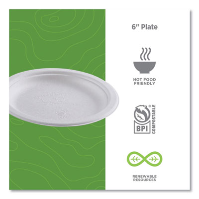 Vanguard Renewable And Compostable Sugarcane Plates, 6" Dia,